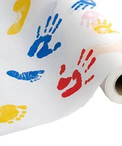 Tiny Tracks™ Crepe Table Paper, 21 Inch x 125 Foot, White with Multicolor Print