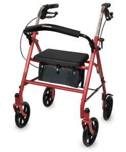 McKesson Folding Steel 4 Wheel Rollator, 12-Inch Seat Width, Red