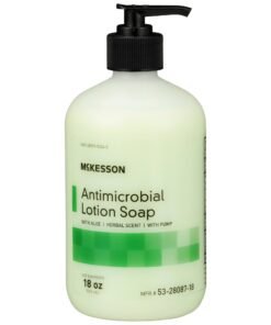 McKesson Antimicrobial Lotion Soap, Herbal Scent, 18 oz, Pump Bottle, Green, 0.95% Strength
