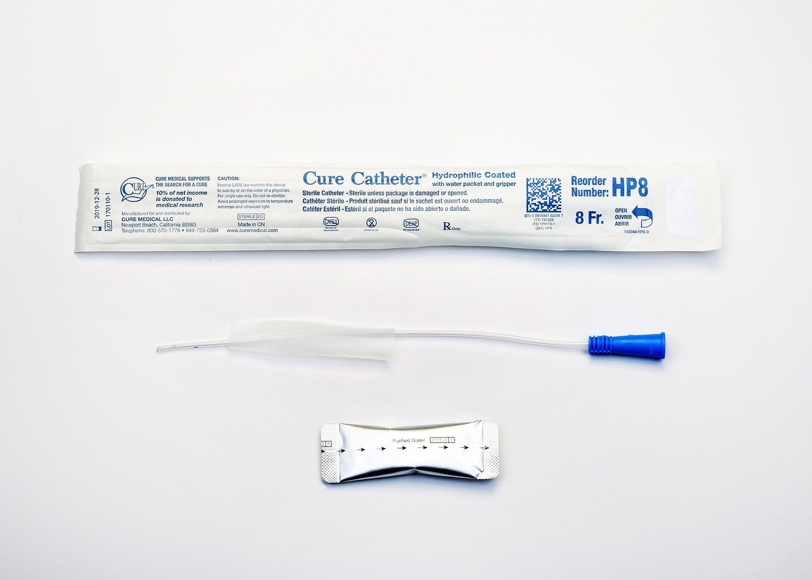 Cure Catheter™ Urethral Catheter, 8 Fr., Unisex, Straight